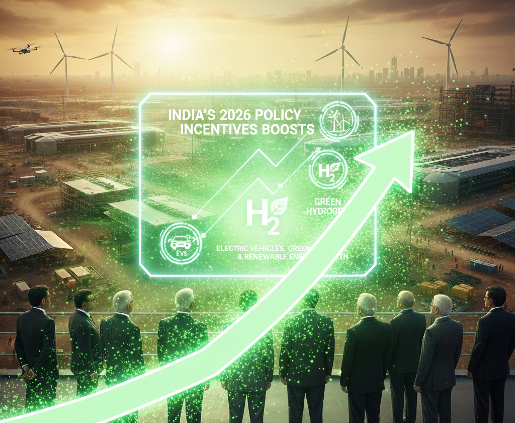 India’s 2026 Policy Incentives Boost EVs, Green Hydrogen, and Renewable Energy Growth