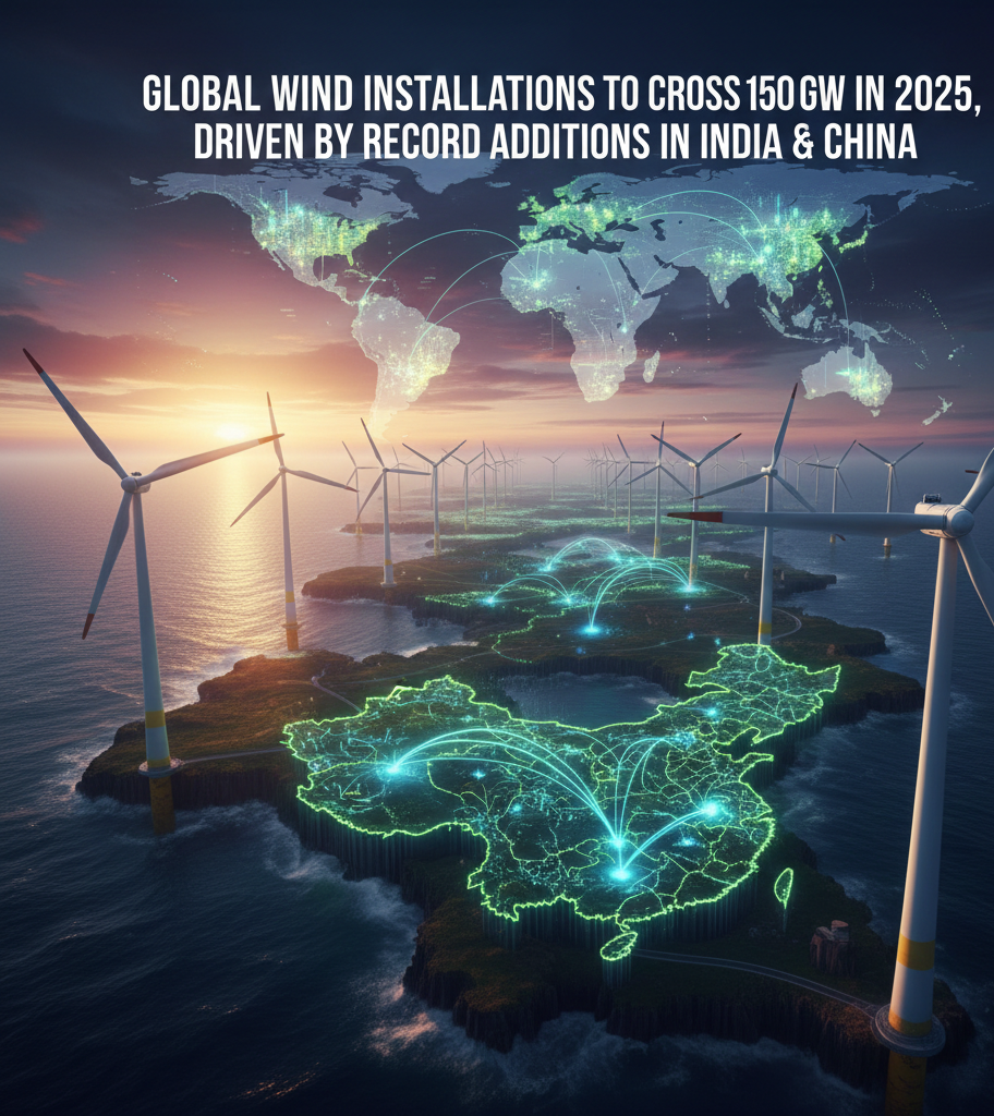 Global Wind Installations to Cross 150 GW in 2025, Driven by Record Additions in India & China